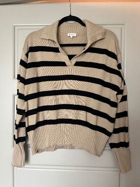 LILYSILK 100% Merino Wool Striped Collared Sweater Size M